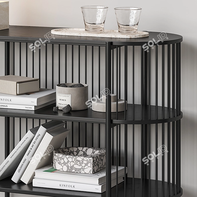 Haris Black Bookshelf with Decor 3D model image 4
