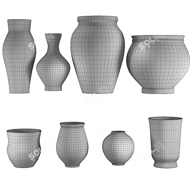 Elegant Vase Set Variety 3D model image 5