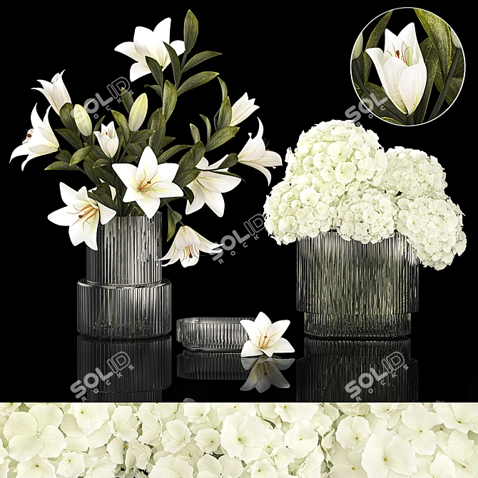 White Blossom Collection in Glass Vase 3D model image 1