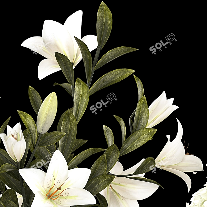 White Blossom Collection in Glass Vase 3D model image 2