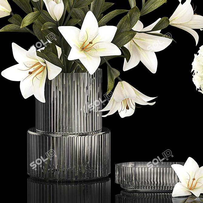 White Blossom Collection in Glass Vase 3D model image 3