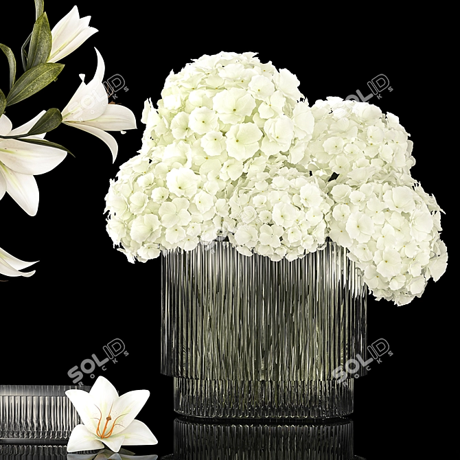 White Blossom Collection in Glass Vase 3D model image 4