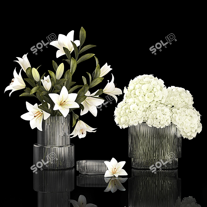 White Blossom Collection in Glass Vase 3D model image 5