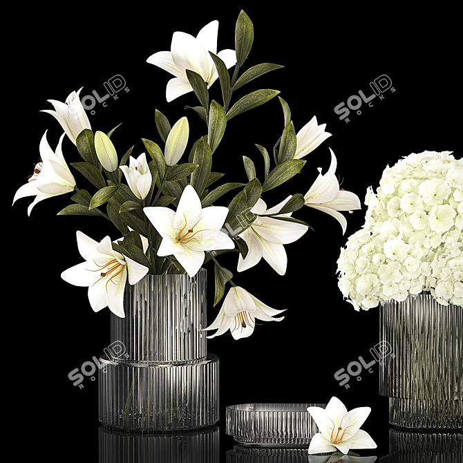 White Blossom Collection in Glass Vase 3D model image 6