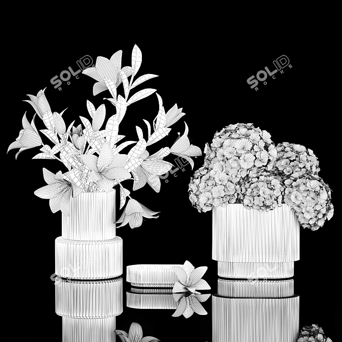 White Blossom Collection in Glass Vase 3D model image 7