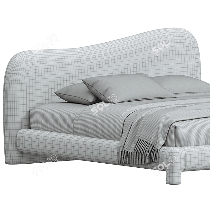 Modern Boucle King Headboard Bed 3D model image 3