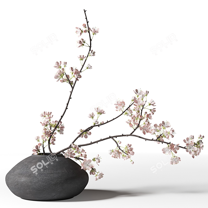 Blooming Branch in Black Vase 3D model image 1