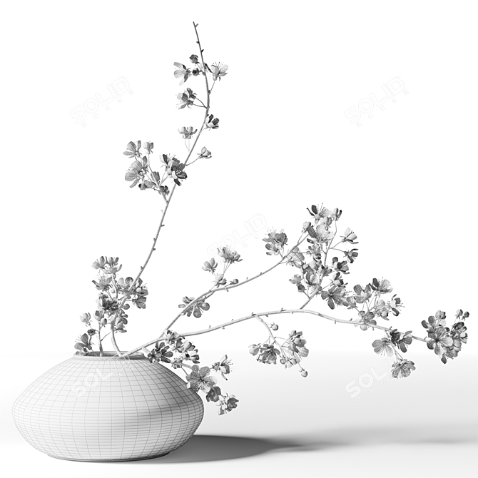 Blooming Branch in Black Vase 3D model image 2