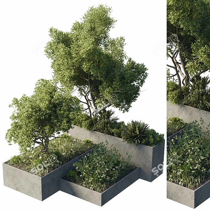 Concrete Planter Set Outdoor Stand 3D model image 1