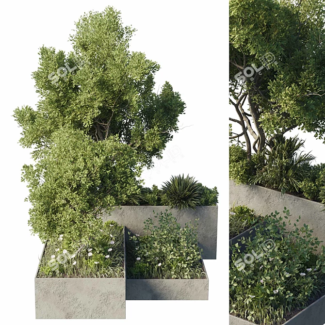 Concrete Planter Set Outdoor Stand 3D model image 4