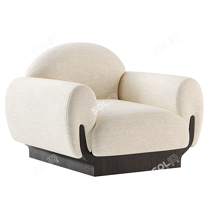 Modern Black Oakwood Armchair | Boucle Fabric 3D model image 3