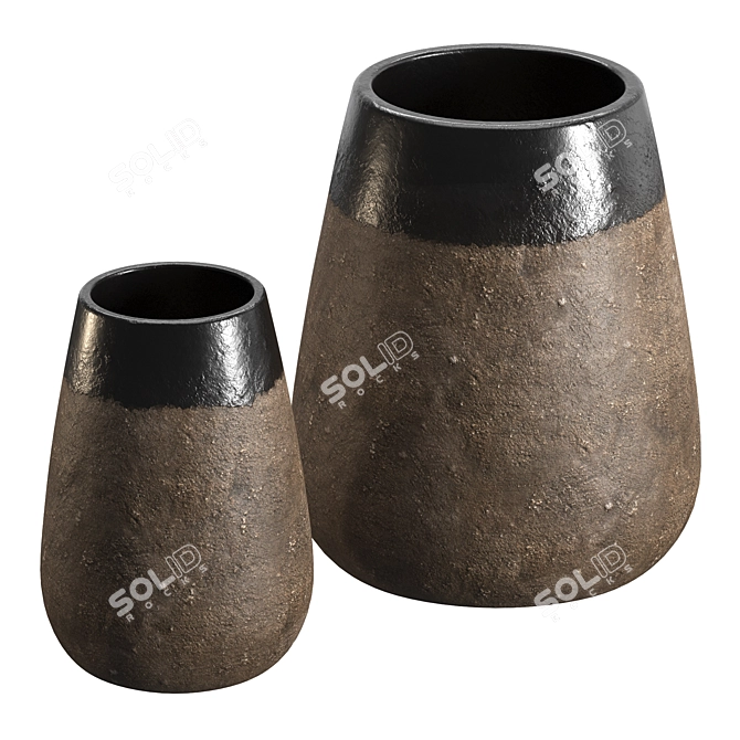 Rustic Dark Clay Cone Vases 3D model image 1