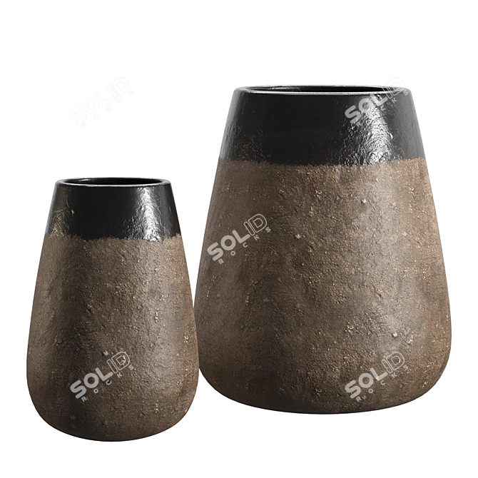 Rustic Dark Clay Cone Vases 3D model image 2