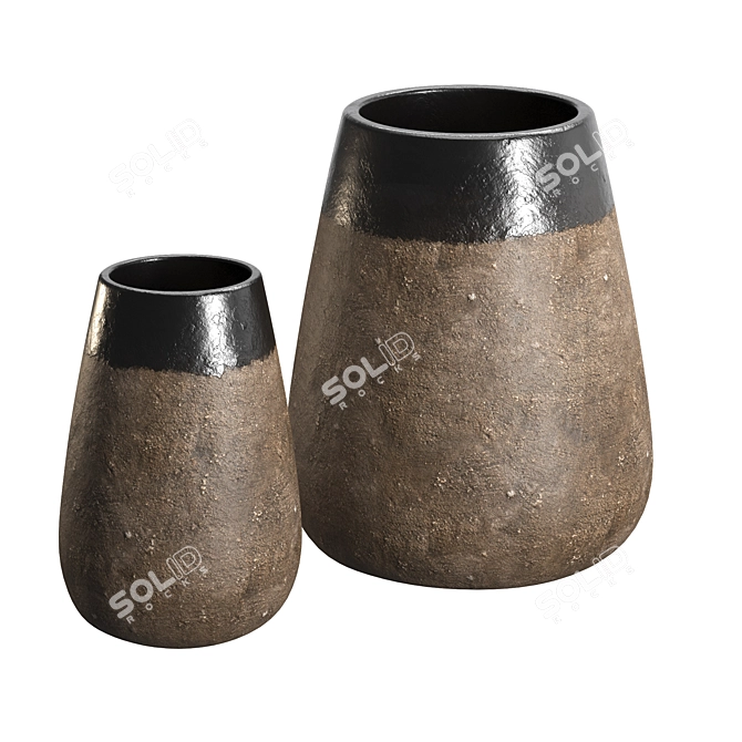 Rustic Dark Clay Cone Vases 3D model image 3