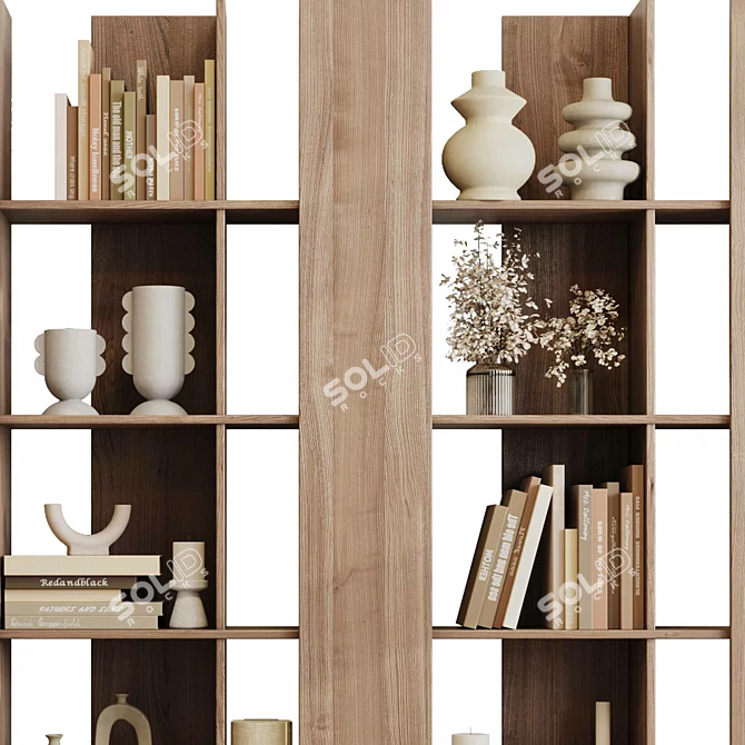 Rustic Wooden Book & Plant Shelf 3D model image 3