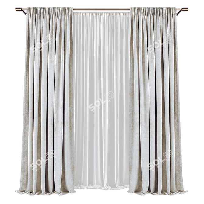 Modern Curtains Set, High Quality 3D model image 1