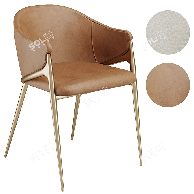 Elegant Brass Velvet Dining Chair 3D model image 1