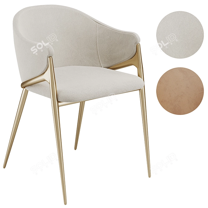 Elegant Brass Velvet Dining Chair 3D model image 2