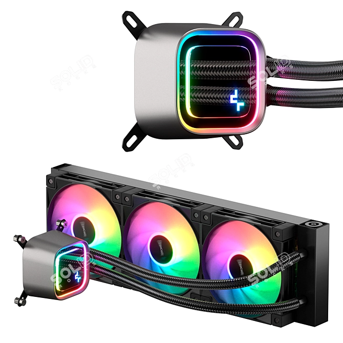 Liquid Cooling System with RGB Lighting 3D model image 1