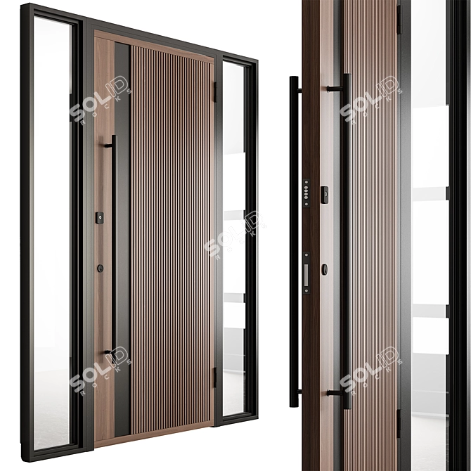 Rustic Wooden Entry Door Set 3D model image 1