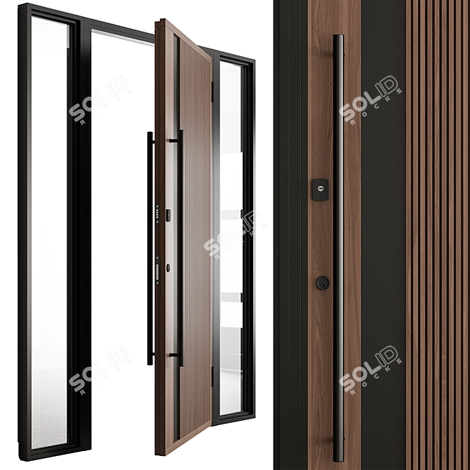 Rustic Wooden Entry Door Set 3D model image 3
