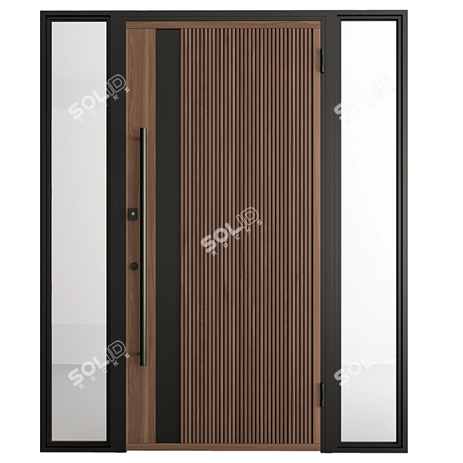 Rustic Wooden Entry Door Set 3D model image 4