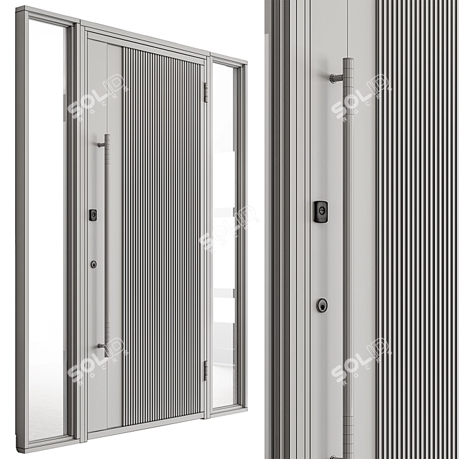 Rustic Wooden Entry Door Set 3D model image 5