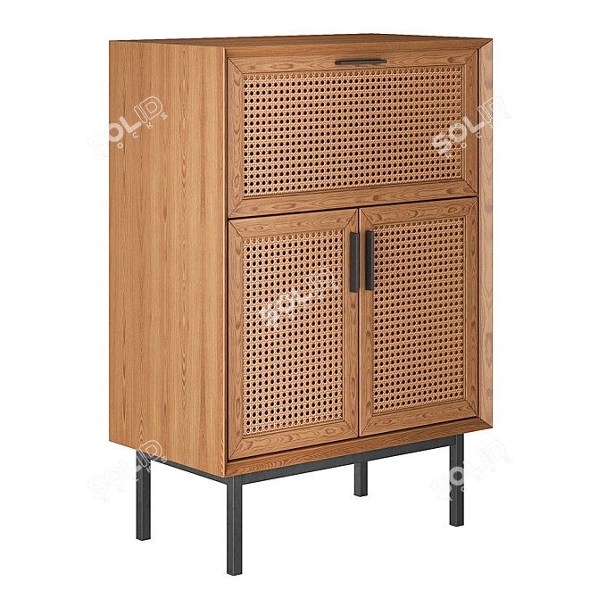 Waska Oak & Rattan Bar Cabinet 3D model image 1