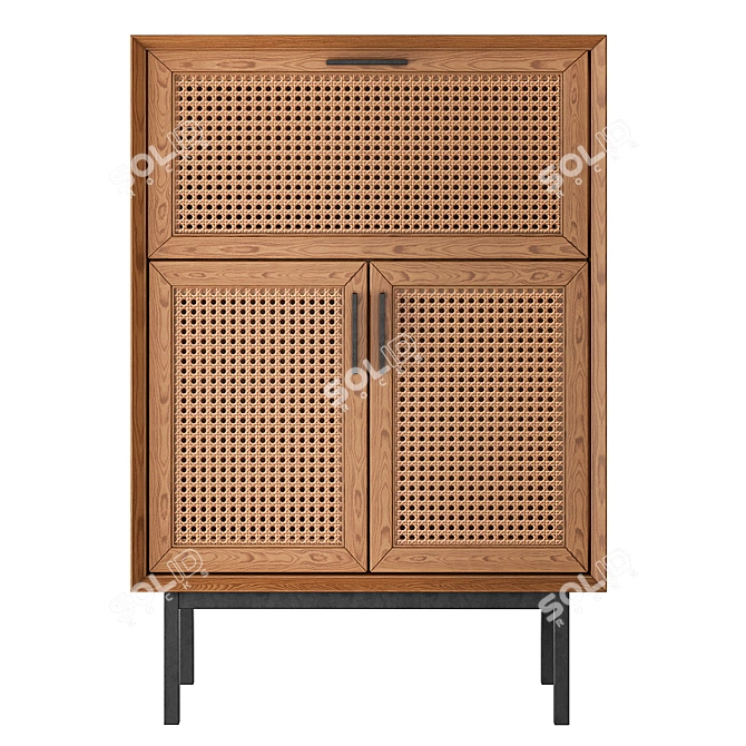 Waska Oak & Rattan Bar Cabinet 3D model image 2