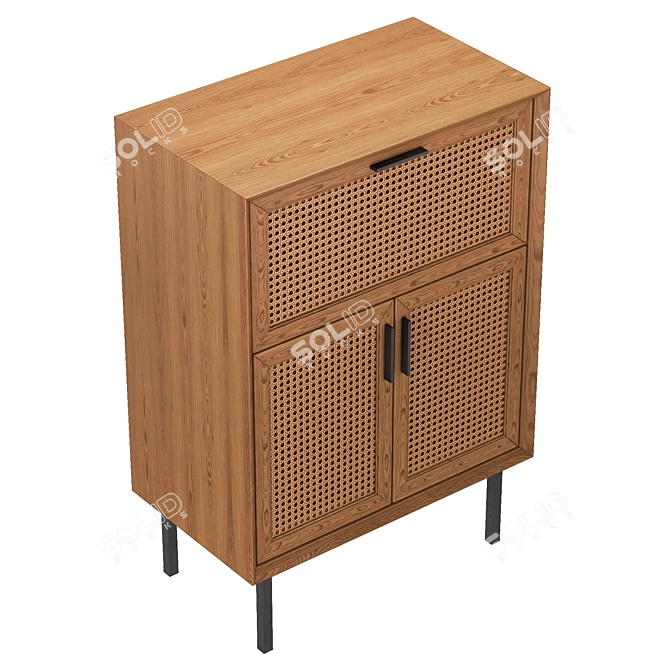 Waska Oak & Rattan Bar Cabinet 3D model image 3