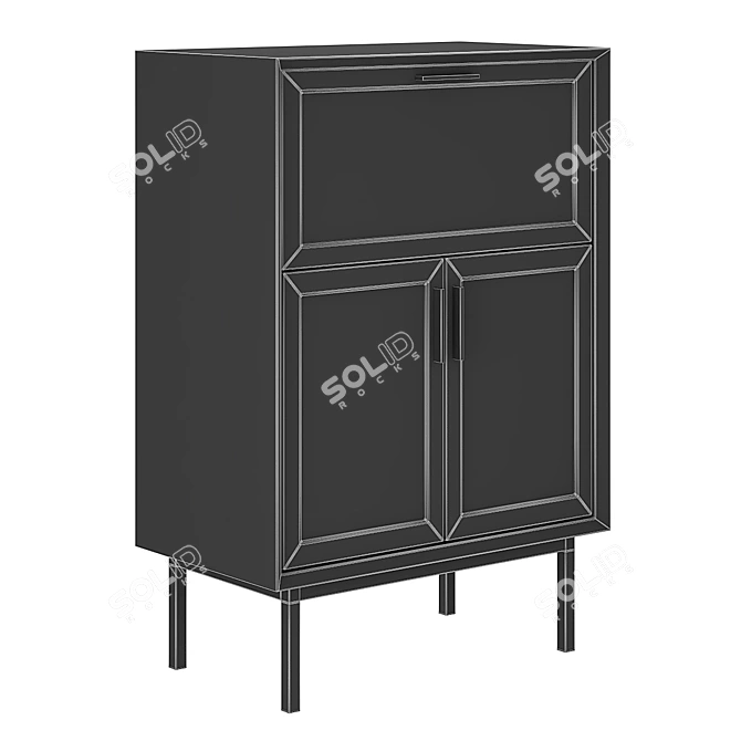 Waska Oak & Rattan Bar Cabinet 3D model image 4