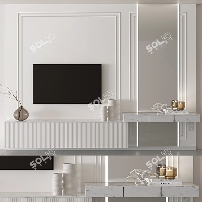 Modern Bedroom Furniture Set with TV Wall 3D model image 1