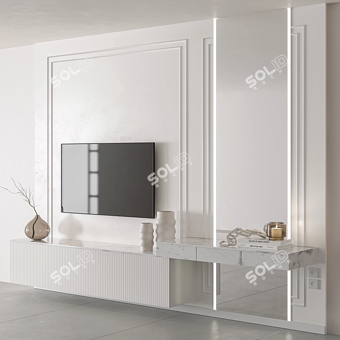 Modern Bedroom Furniture Set with TV Wall 3D model image 2