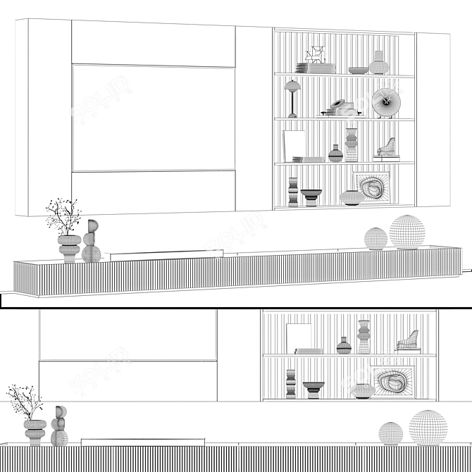 Modern Minimalist Modular TV Wall Unit 3D model image 4