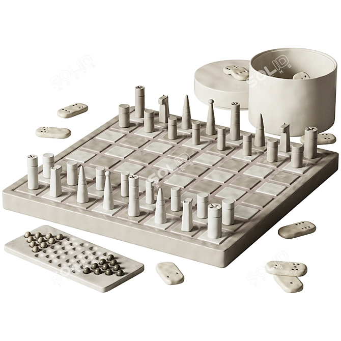 Ceramic Chess Decor Set 3D model image 4