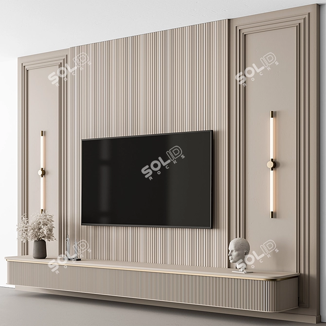 Modern Beige TV Wall Set 3D model image 1