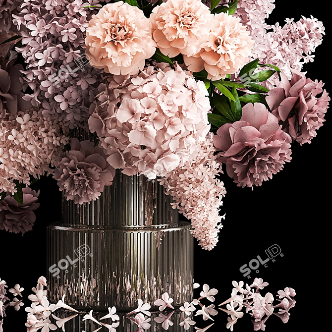 Spring Blossom Collection in Glass Vase 3D model image 4