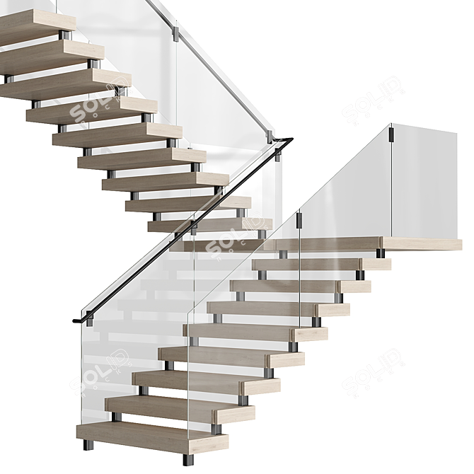 Contemporary Wood & Glass Staircase 3D model image 1