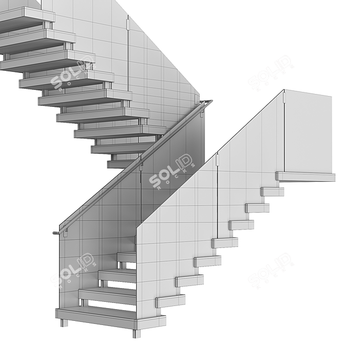 Contemporary Wood & Glass Staircase 3D model image 4