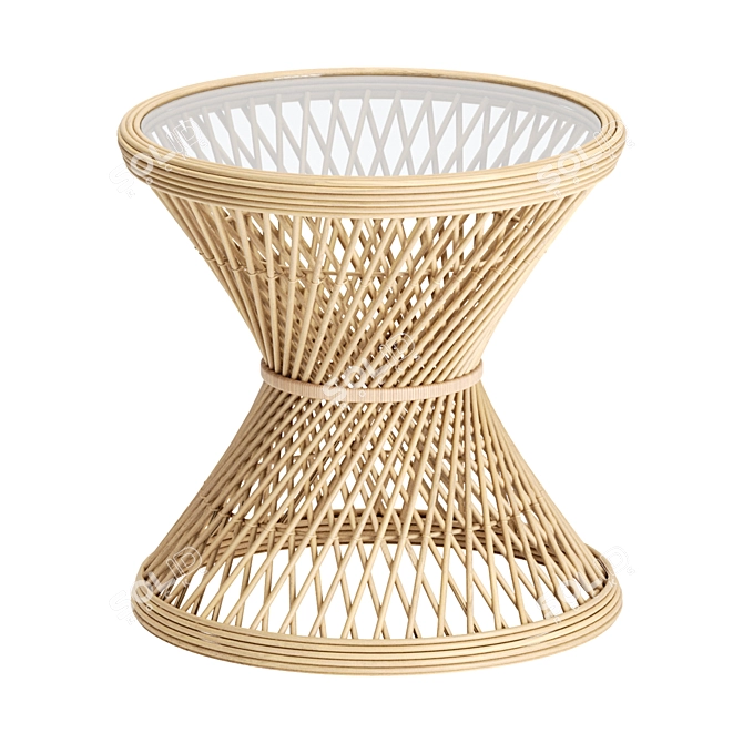 Elegant Peacock Rattan Glass Table 3D model image 1