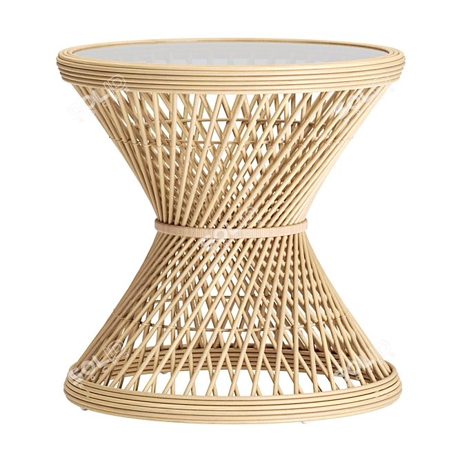 Elegant Peacock Rattan Glass Table 3D model image 2