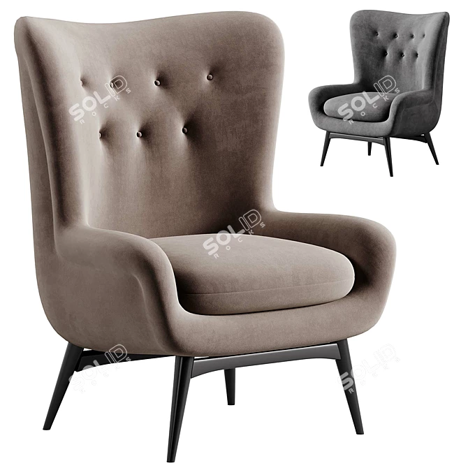 Luxurious Karpen Shearling Wingback Chairs 3D model image 2