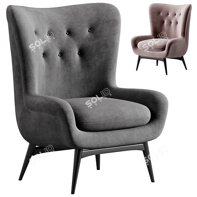 Luxurious Karpen Shearling Wingback Chairs 3D model image 3