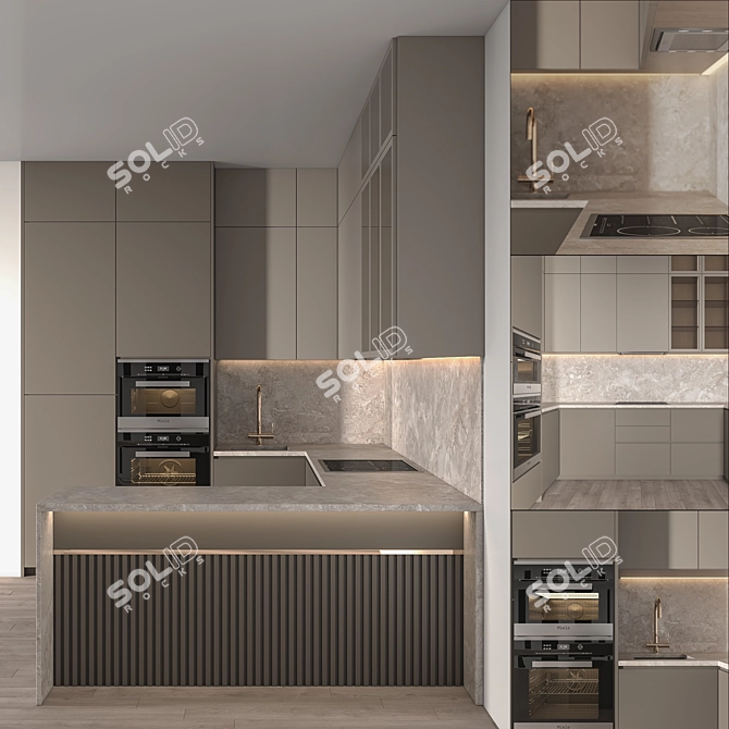 Modern Kitchen Interior 3D Model 3D model image 3