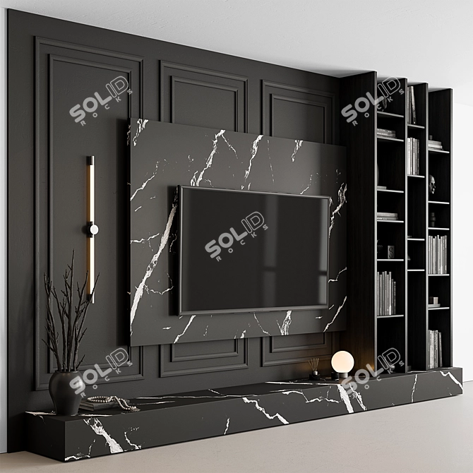Sleek Black TV Wall Set 3D model image 1