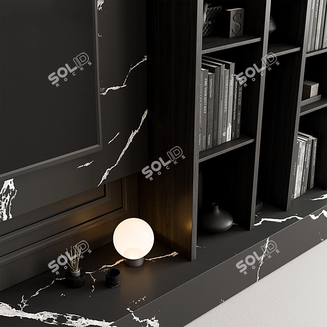 Sleek Black TV Wall Set 3D model image 2