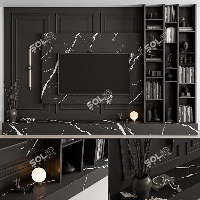 Sleek Black TV Wall Set 3D model image 4