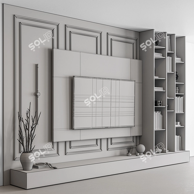 Sleek Black TV Wall Set 3D model image 5