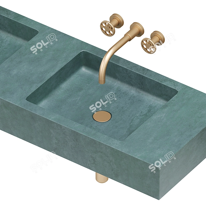 Monolithic Concrete Double Washbasin 3D model image 2