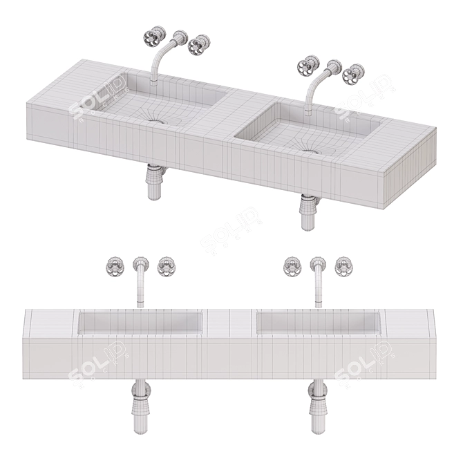 Monolithic Concrete Double Washbasin 3D model image 3